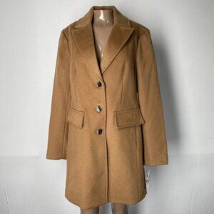 Michael Kors Women’s Single-Breasted Notch Lapel Coat – Dark Camel Brown – S